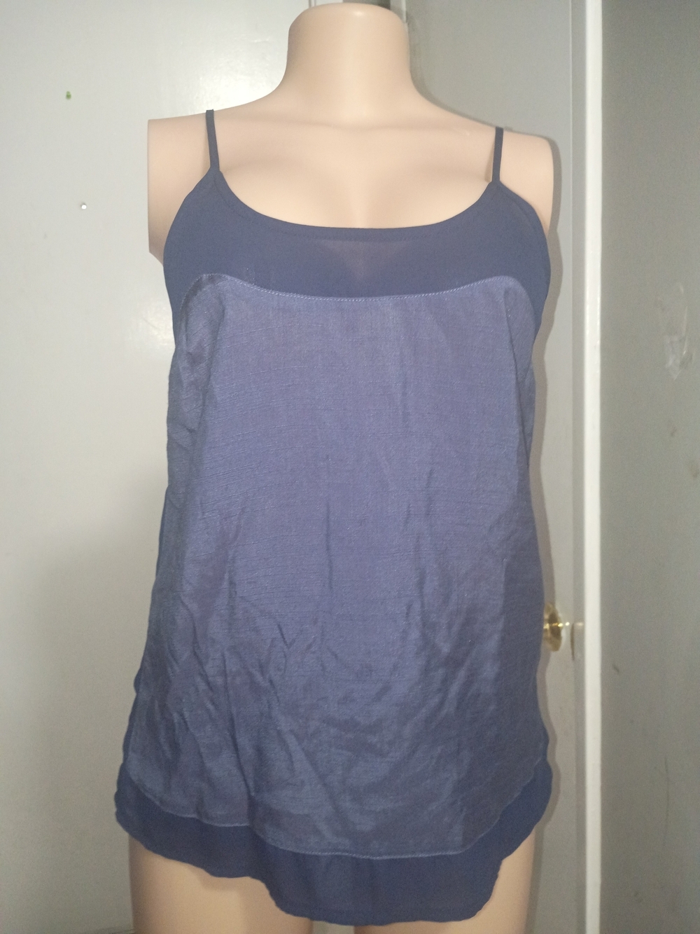 Blue Layered Scoop Neck Camisole with Sheer Yoke Y2k.